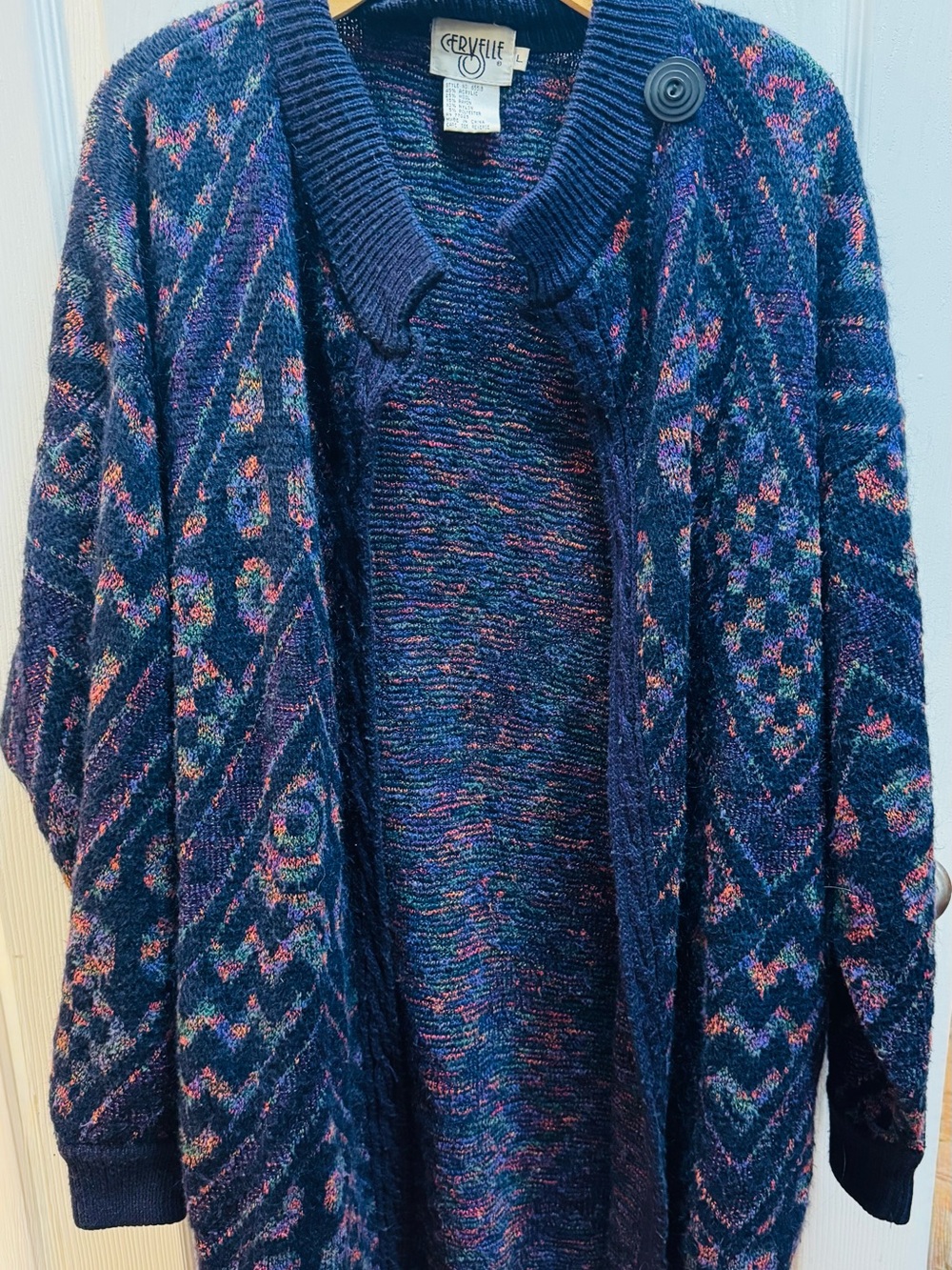 Cervelle Navy Multicolor Knit Cardigan Sweater Size L